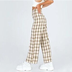 Princess Polly Euros Check Retro High Waisted Wide Leg Pants